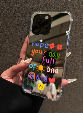 幸福快乐英文适用iPhone17苹果15手机壳16ProMax多巴胺荣耀90可爱14华为Mate镜面子P80女oppo小米viv一加三星