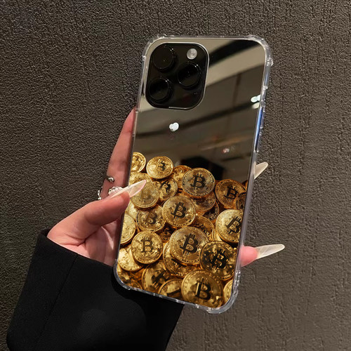 黄金BT币苹果适用iPhone17苹果16ProMax手机壳吸金暴富15荣耀100华为Mate70Pro镜面P8发财oppo高能量vivo小米