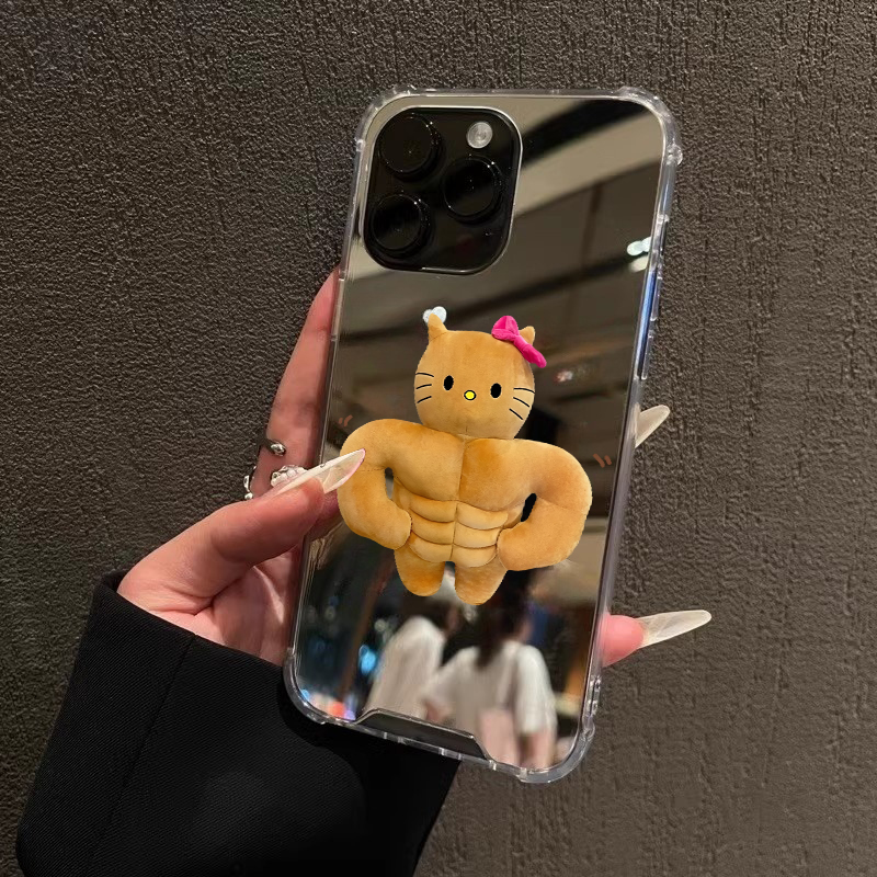 黑皮体育生KT适用iPhone17苹果15手机壳16ProMax荣耀100华为Mate60肌肉镜面P70补妆oppo凯蒂猫vivo创意高级感