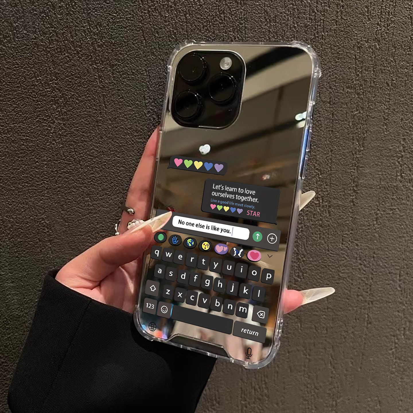 正念个性英文适用iPhone17苹果14手机壳16ProMax荣耀90爱心键盘15华为Mate70Pro镜面P80补妆oppo小米vivo三星