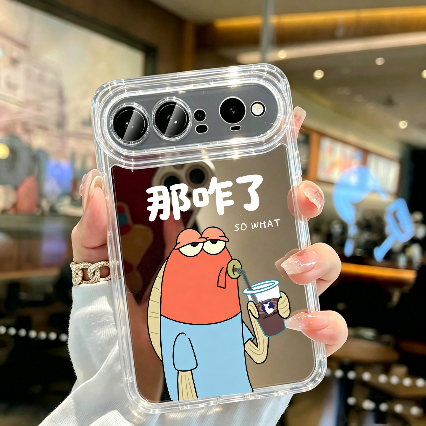 那咋了适用华为puraxview手机壳阔直屏比奇堡丑鱼镜面Pura X View硅胶软壳xview外壳huawei保护套女补妆镜子