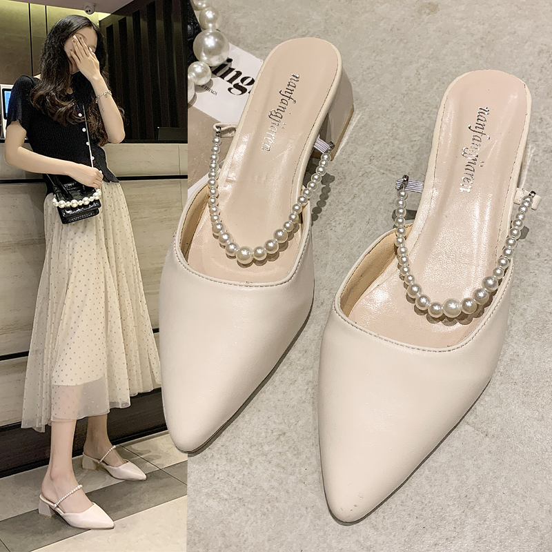 粗跟中跟鞋夏季时尚尖头外穿