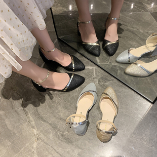 2021年新款小众设计时尚淑女罗马包头凉鞋女夏季仙女风平底大学生