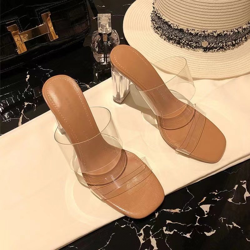2023夏季新款透明高跟鞋女一字带超高跟拖鞋水晶跟粗跟凉鞋女款,女鞋,一字拖,淘宝优惠券,粉丝福利购,淘宝优惠卷
