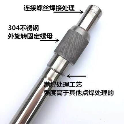 德国进口加厚不锈钢捞网杆青鱼鲟鱼鲢鳙巨物操网钓鱼超硬可伸缩大
