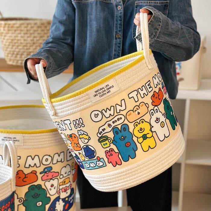 日本精工儿童玩具收纳筐可折叠脏衣服收纳箱卡通棉线编织桶杂物篮