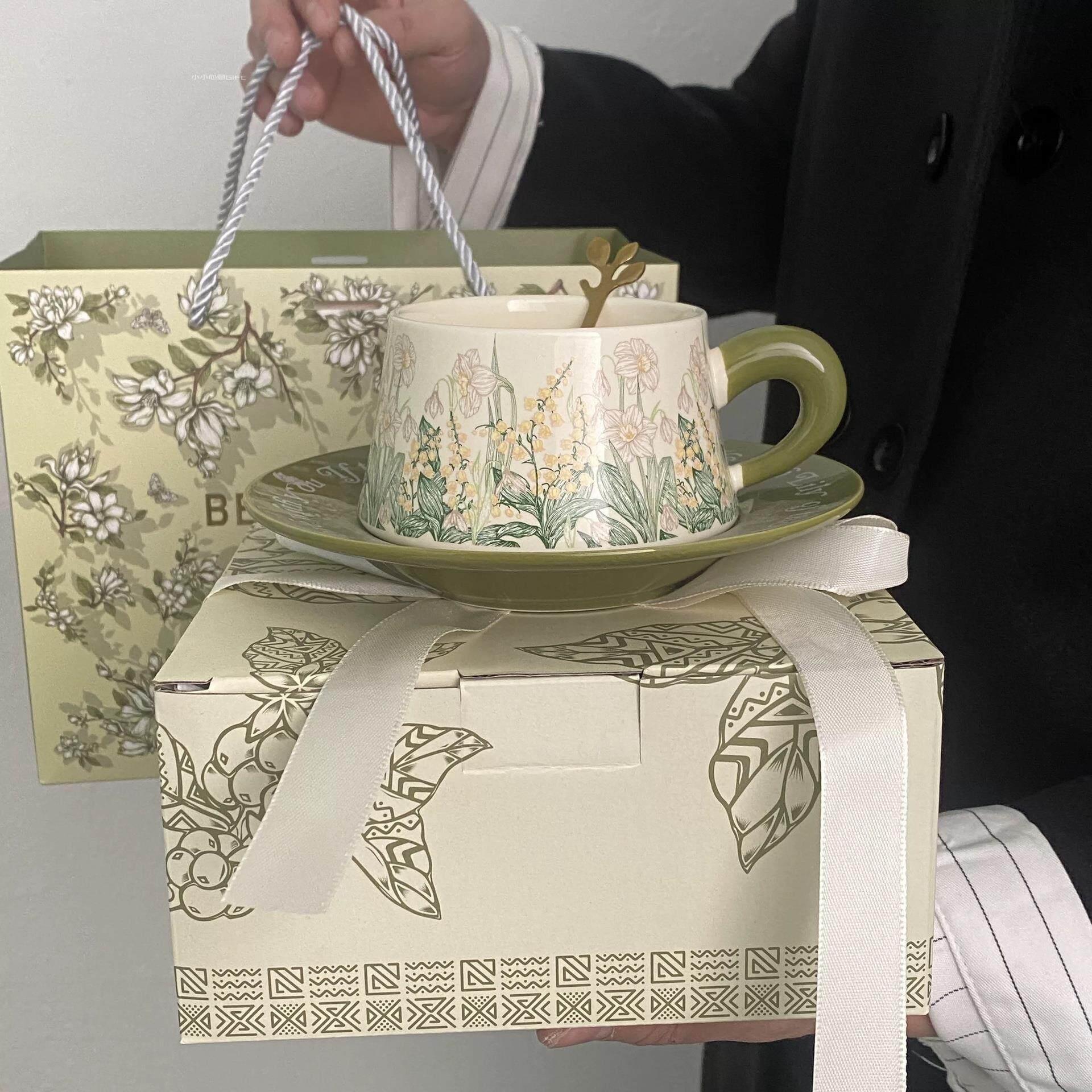 日本油画风铃花咖啡杯碟套装陶瓷高颜值精致复古女生下午茶水杯子
