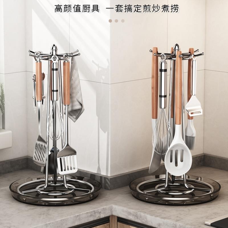 日本进口精工不锈钢厨房台面炒菜锅铲勺子挂架旋转挂钩置物架子