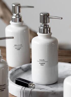 日本进口精工白色简约ins陶瓷洗手液按压瓶沐浴露洗发水分装瓶子