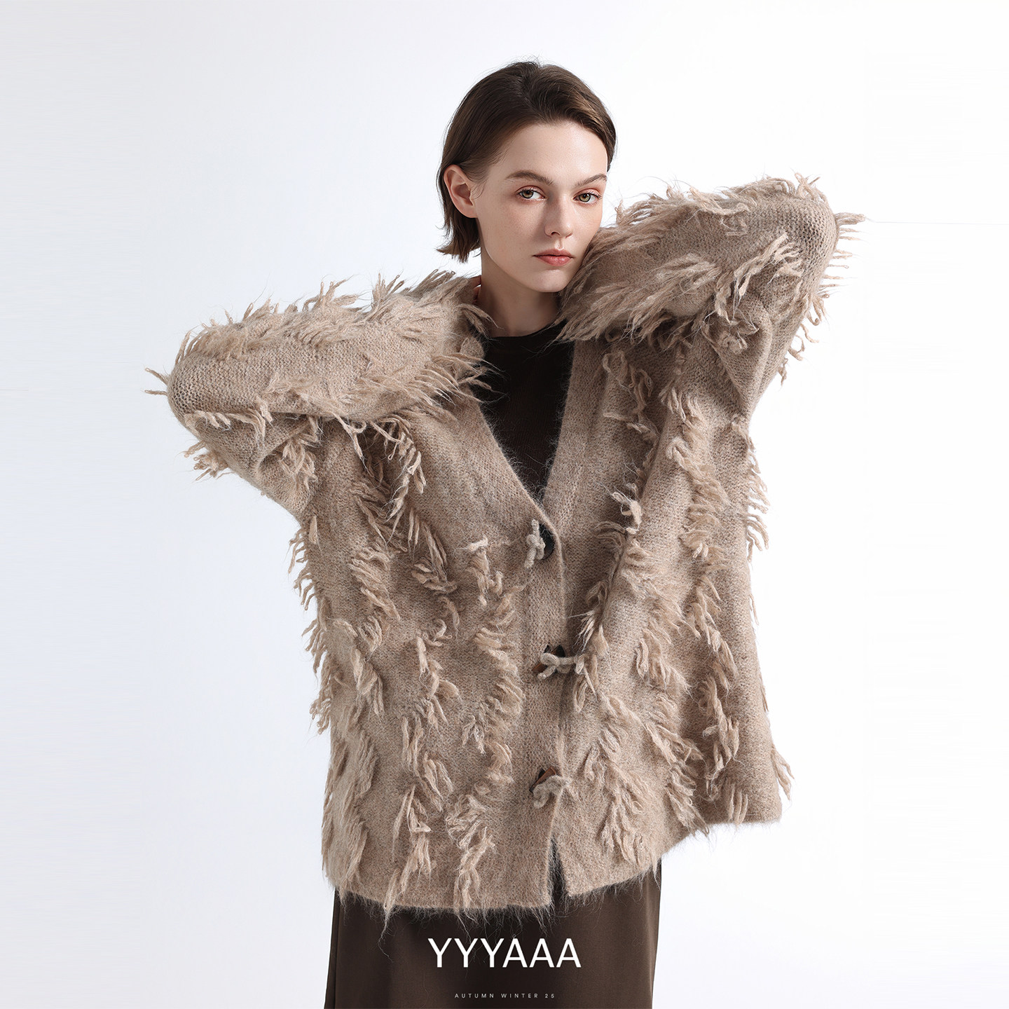 羊驼毛流苏针织开衫女气质外套