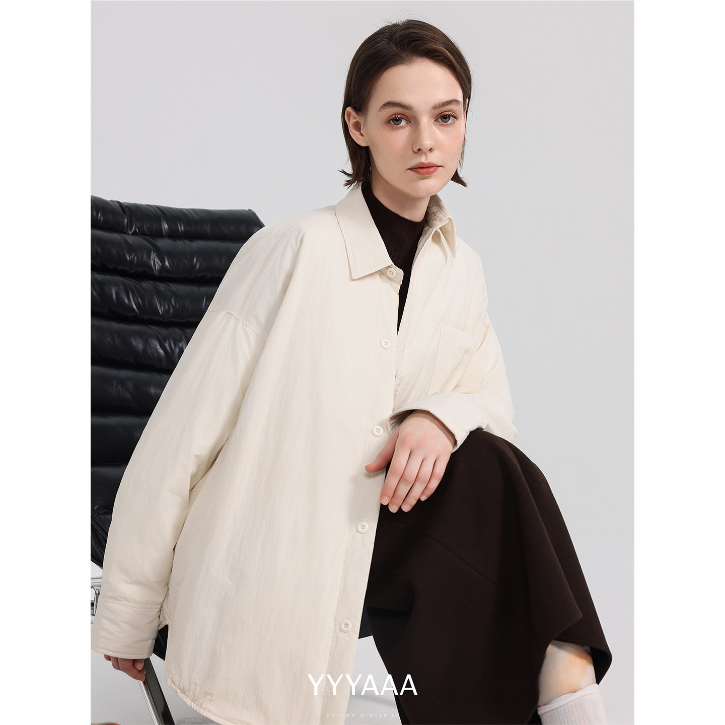 YYYAAA宽松廓形90白鹅绒保暖休闲羽绒衬衫女