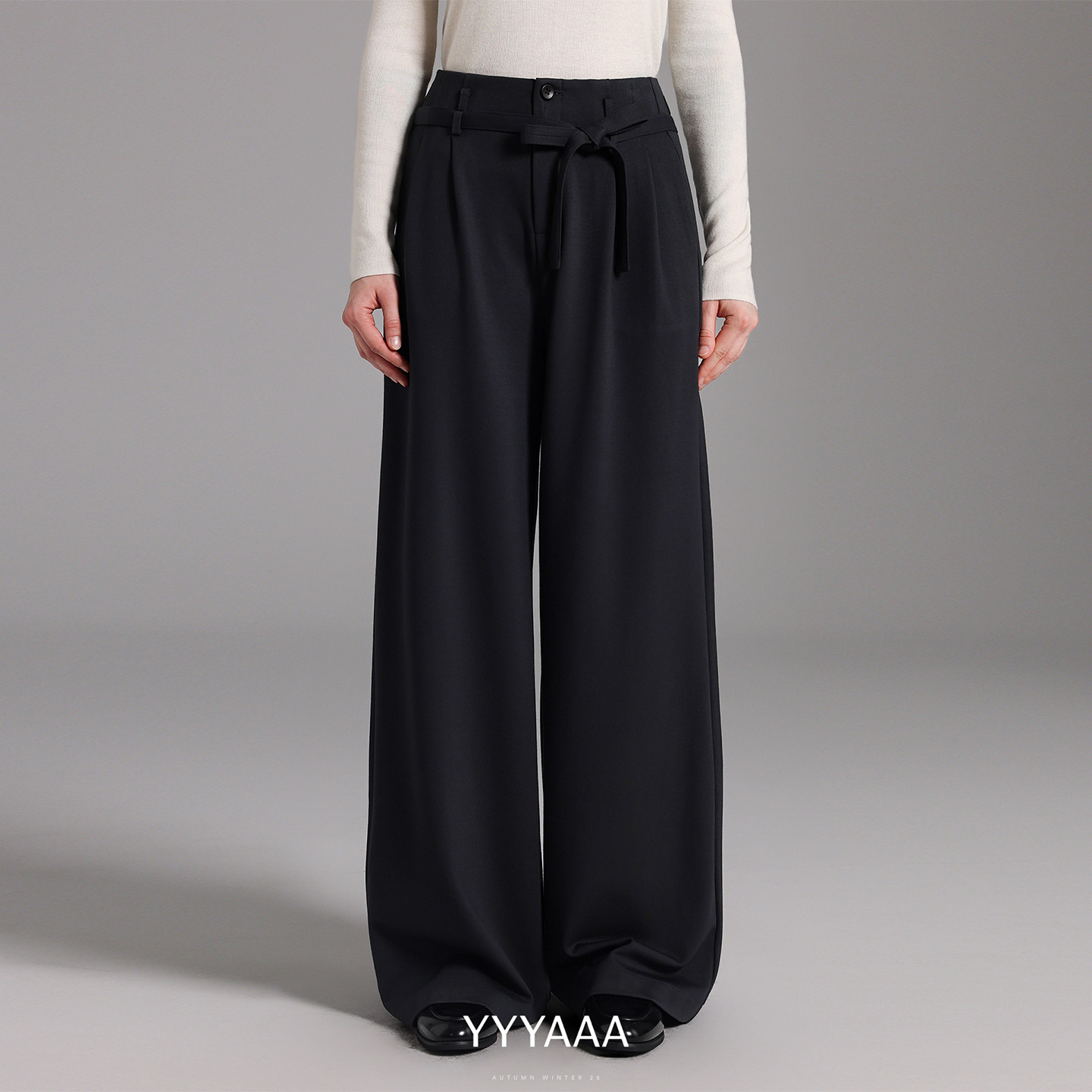 YYYAAA老钱高腰飘带直筒宽松休闲西装裤