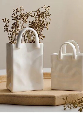 铜钱八卦挂件治愈乔迁花瓶褶皱纸袋简约轻奢素烧白色花器家居摆件