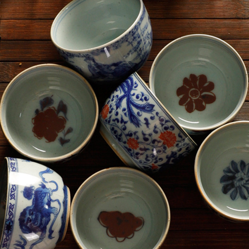 古脂釉里红陶瓷仿古茶杯主人杯家用青花小杯子品茗杯单杯,餐饮具,建盏,淘宝优惠券,粉丝福利购,淘宝优惠卷