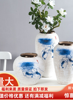 景德镇挂件手绘工位摆件北欧抽象白色花瓶客厅插花干花器中式