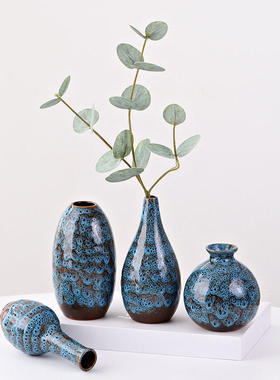 跨境纯铜挂件新款电商窑变蓝色工位花瓶插鲜花酒店名宿餐桌家居