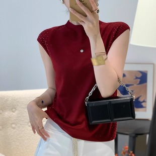 2025秋新款 上衣 漂亮高级设计感亮片气质超细羊毛针织衫 女人味无袖