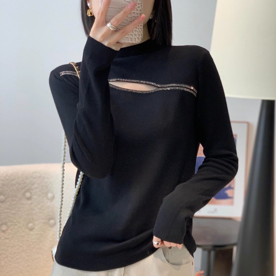 2025秋新款漂亮高级设计感气质性感超细羊毛针织衫女人味长袖上衣