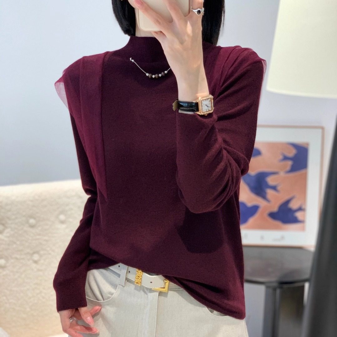 2025秋新款漂亮高级设计感洋气性感超细羊毛针织衫女人味长袖上衣