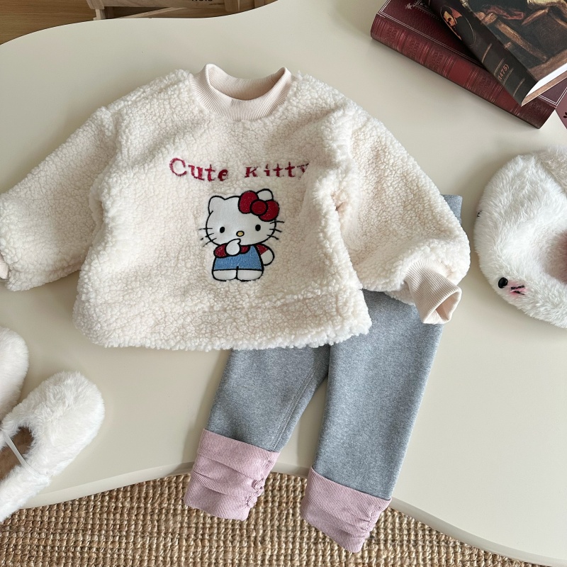 85064 女童毛绒卫衣2025冬季新款中小童韩版卡通加绒加厚上衣洋气