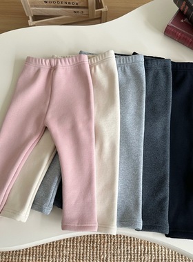 58010 儿童加绒打底裤2025冬季新款中小童韩版一体绒纯色保暖长裤