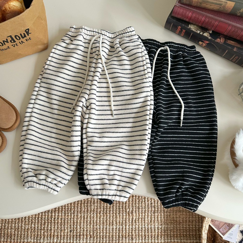 85085 升升然毛巾绒条纹卫裤2025秋冬中小童男女童一体绒冬季长裤