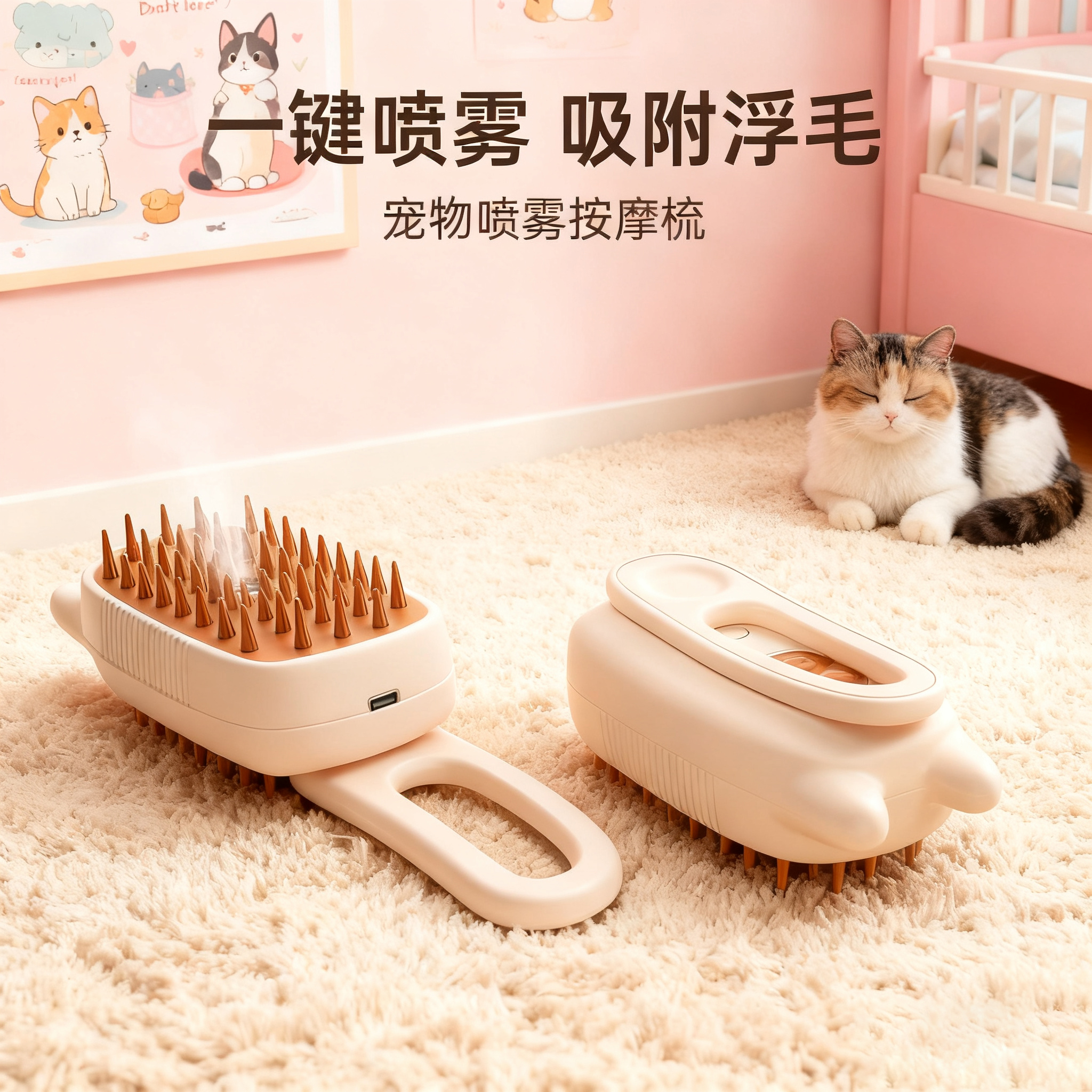 猫梳子狗狗排梳电动喷雾按摩梳猫咪长毛开结去浮毛神器宠物专用梳