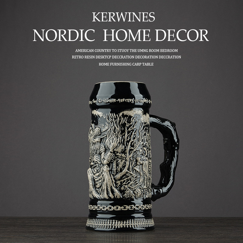 德国啤酒杯复古创意大酒杯扎啤杯陶瓷酒杯浮雕杯马克杯酒杯酒吧杯