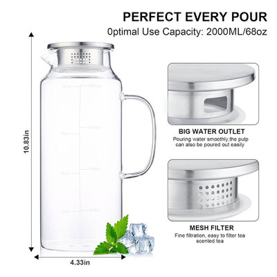 高硼玻璃刻度冷水壶不锈钢盖耐热