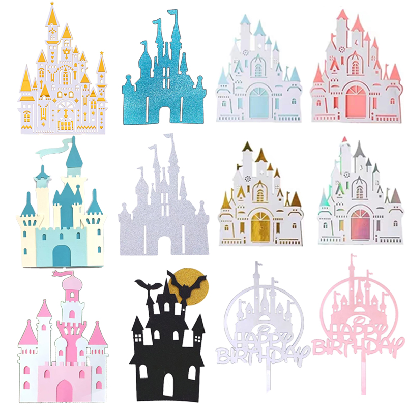 蓝色粉白城堡蛋糕装饰插牌