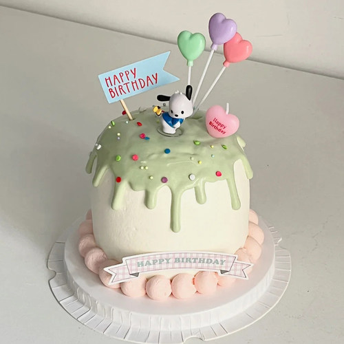 怕恰狗韩系蛋糕装饰白兔HBD