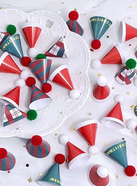 新年圣诞节蛋糕装饰迷你毛球帽红色毛线小帽子围巾元旦跨年红帽子