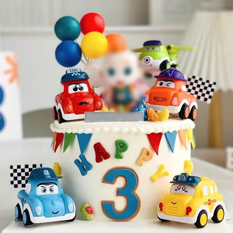 卡通带帽小汽车蛋糕装饰摆件