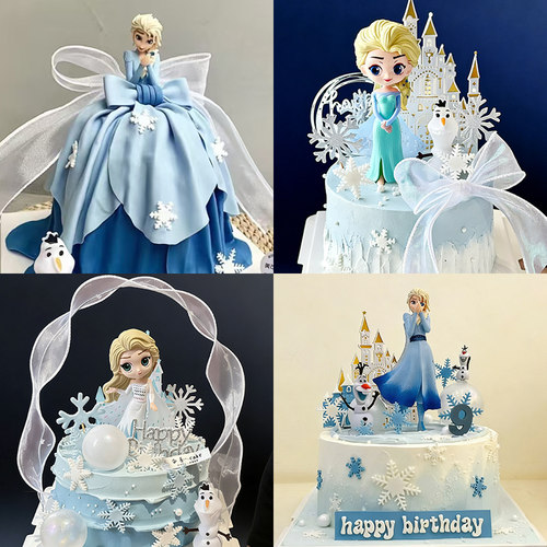 冰雪女王艾莎爱莎公主蛋糕装饰插件雪宝大头蓝裙子安娜麋鹿奇缘