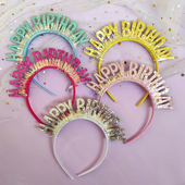 生日头箍HAPPYBIRTHDAY镭射亮片流苏闪字生日派对寿星发箍生日帽