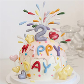 铁丝软胶彩色礼花蛋糕装 饰插件爱心星星心形气球数字模硅胶模具