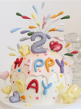 铁丝软胶彩色礼花蛋糕装饰插件爱心星星心形气球数字模硅胶模具