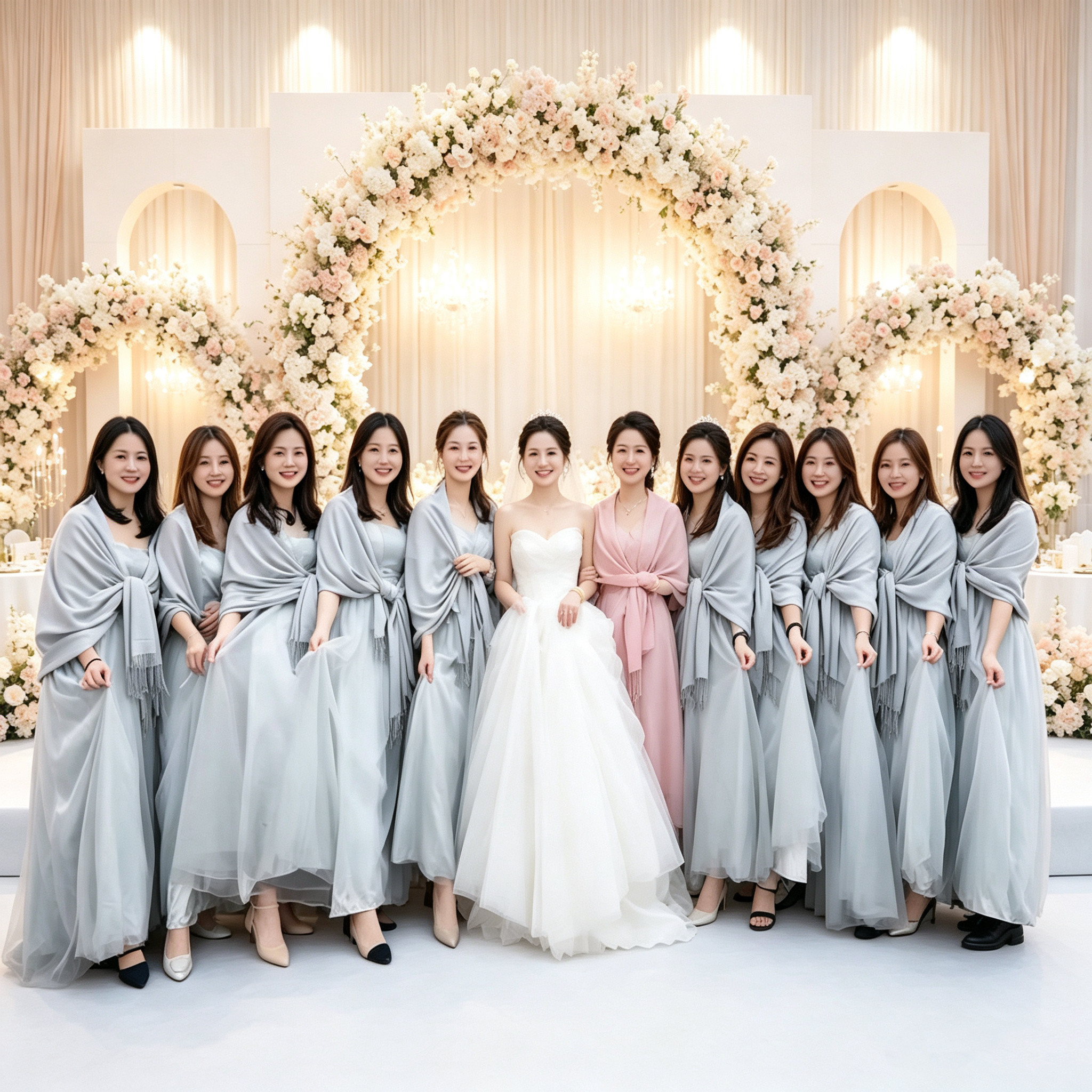 秋冬季礼服伴娘婚纱旗袍灰色围巾