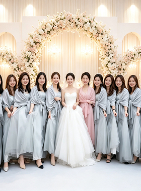 秋冬季礼服伴娘婚纱旗袍灰色围巾