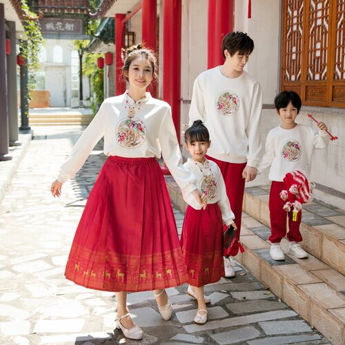 亲子装中国风汉服马面裙全家套装