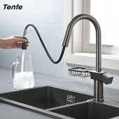 鼎菲枪灰色抽拉式 冷热洗菜盆水龙头伸缩旋转厨房水槽防溅水龙头