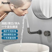 鼎菲极简枪灰色暗装 全铜 洗脸盆面盆万向龙头冷热水水龙头入墙式