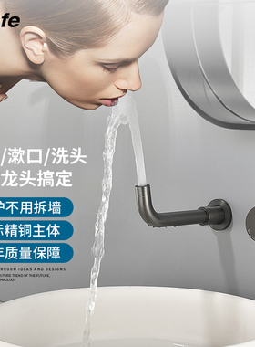 鼎菲极简枪灰色暗装洗脸盆面盆万向龙头冷热水水龙头入墙式铜