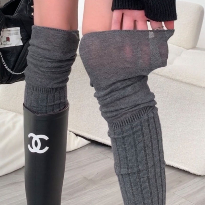 这条小腿袜泰裤辣!25秋冬加厚棉质过膝袜美拉德条纹拼接堆堆袜