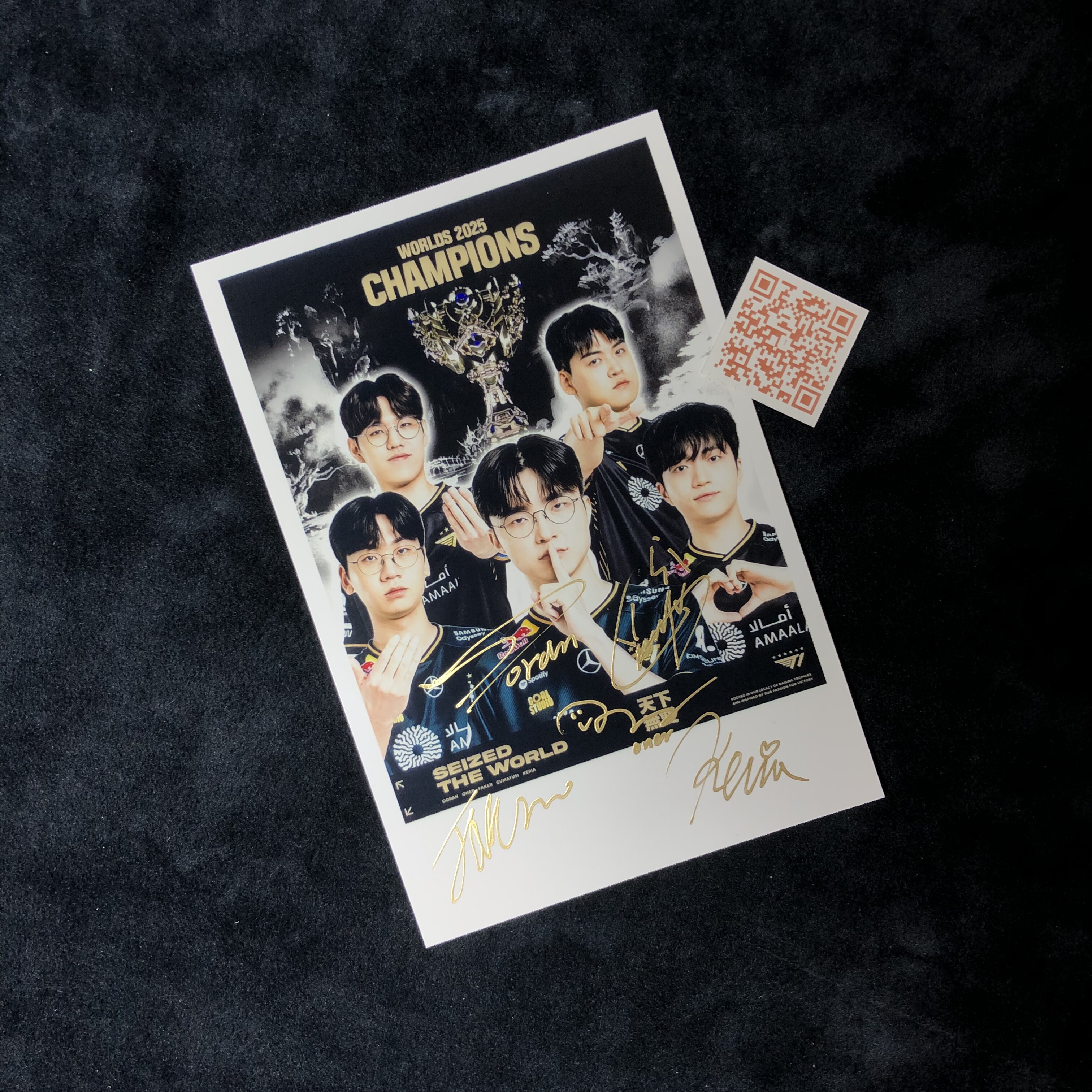 英雄联盟 T1 DORAN ONER KERIA FAKER DUMAYUSI 亲签照 2025冠军