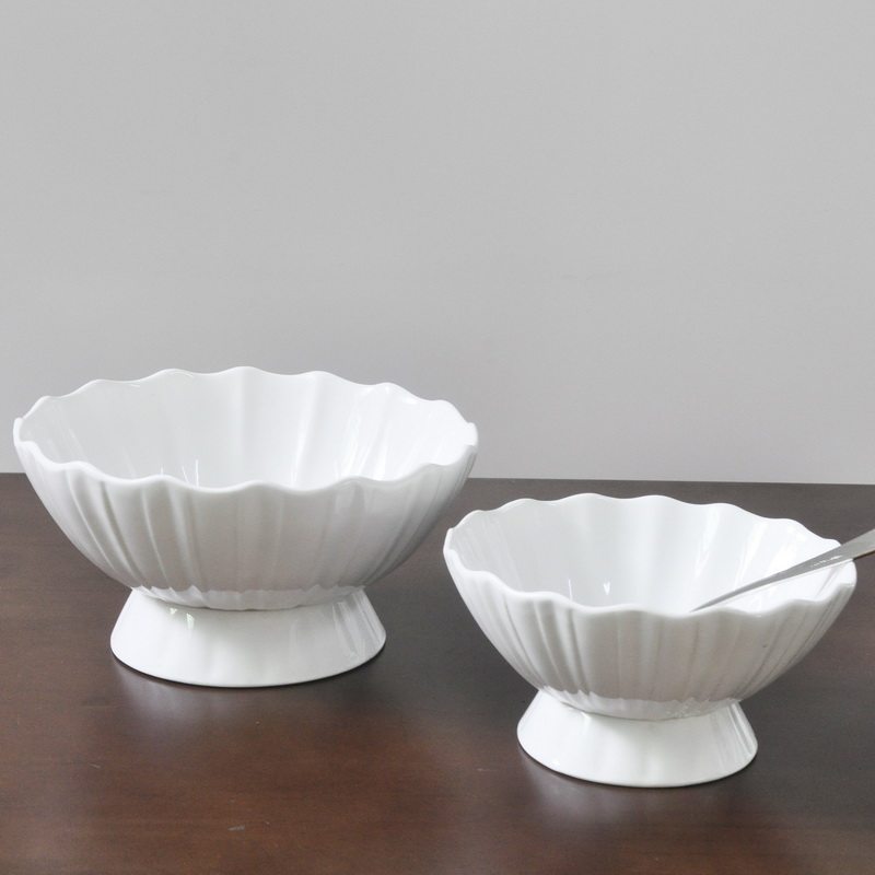 纯白高温陶瓷碗高脚百合碗花瓣碗供碗沙拉碗凉菜碗高脚碗供碗bowl