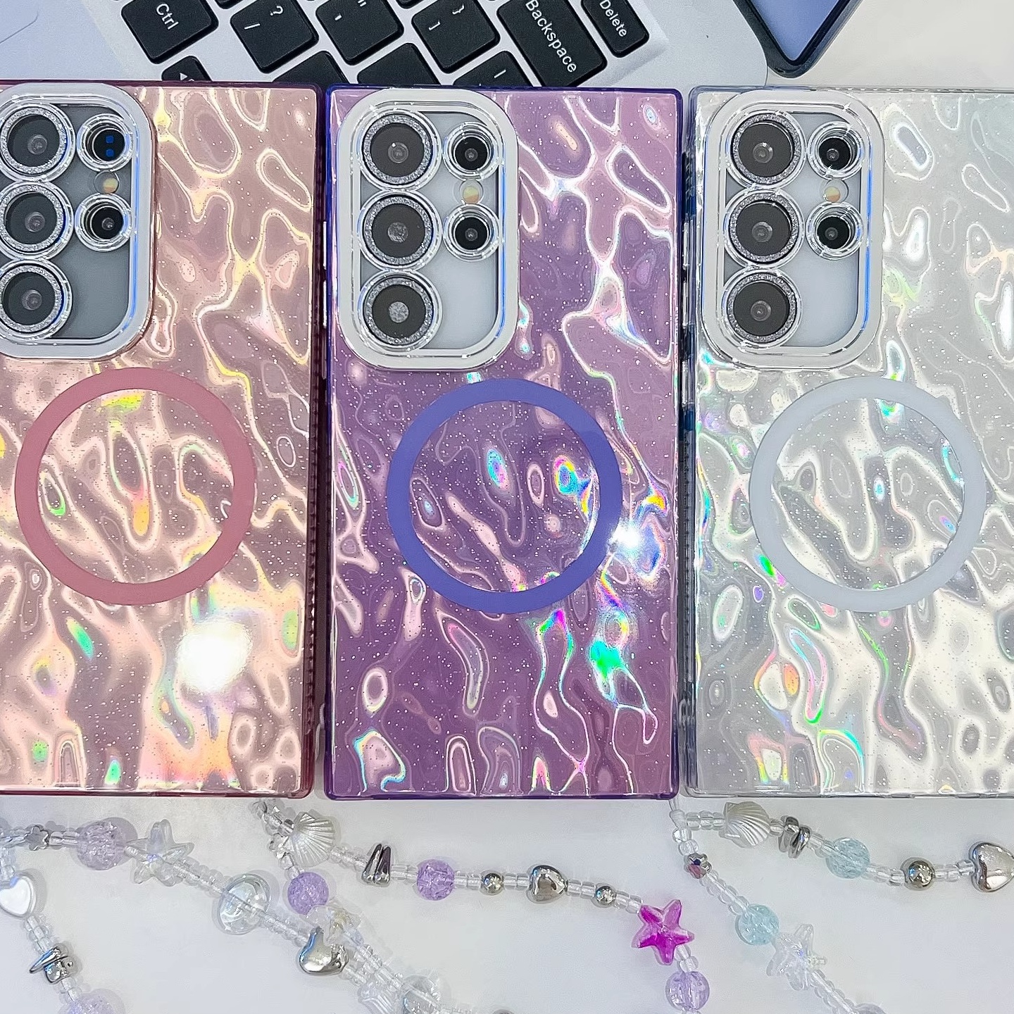 IMD合集镭射锡纸纹适用三星S25Ultra手机壳s24FE褶皱纹A16镜头膜