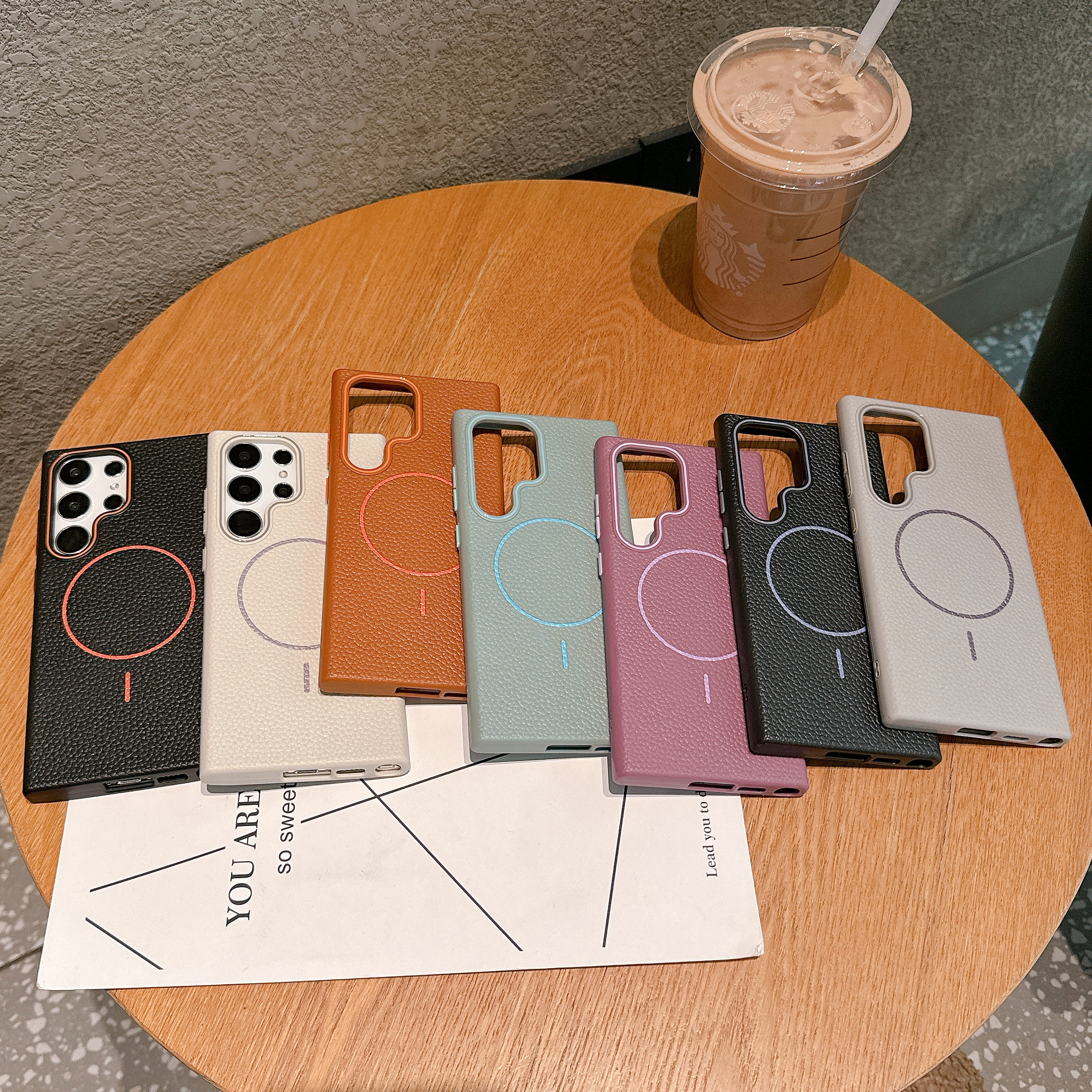 适用三星S25ultra 荔枝纹tpu磁吸手机壳S24plus全包防摔Galaxy S23高级感无线magsafe保护套批发