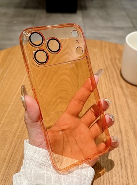 适用iphone17 pro新款PC全包超薄带镜头膜手机壳苹果16pro max透明15 14 13 12 11橙色防摔Air保护套批发