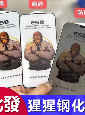适用 iPhone 17 16 15 Pro Max 霸猩ESD钢化膜 高清 紫光 磨砂防窥 苹果11 12 13 14 Plus电镀疏油保护膜批发